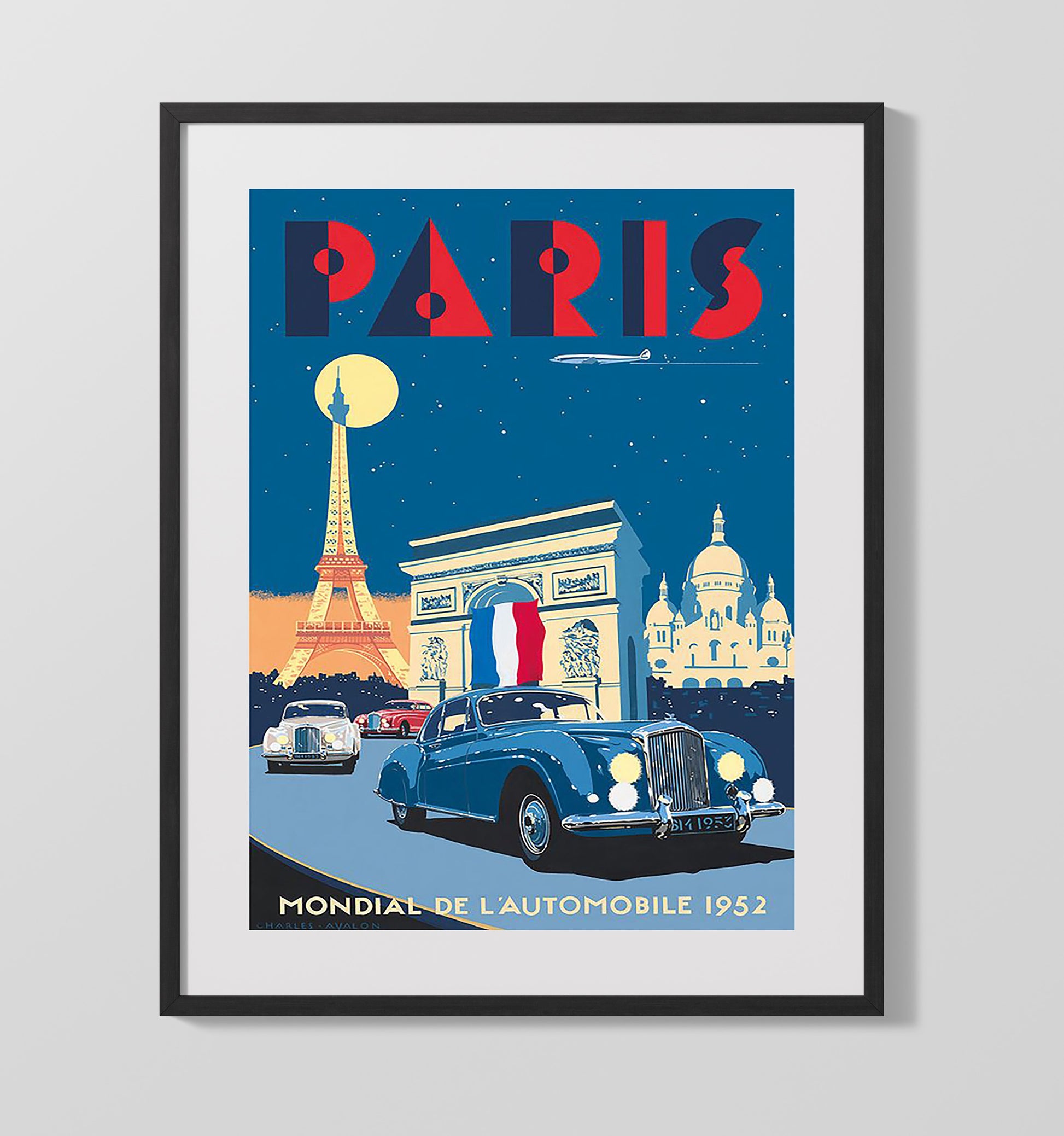 Paris Mondial de lAutomobile 1952 Vintage Travel Print 16x20 Gallery Frame travel wall art print