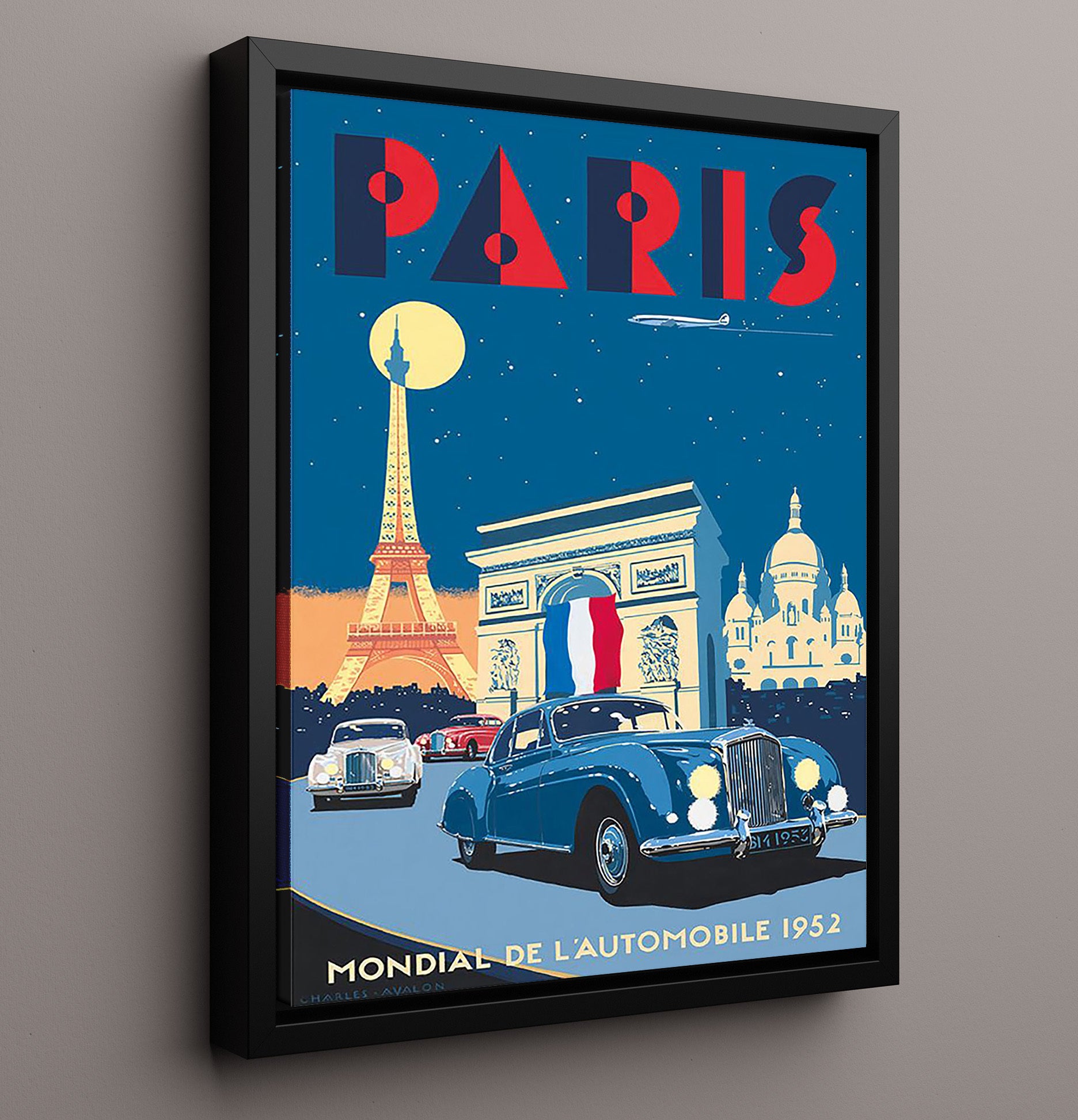 Paris Mondial de lAutomobile 1952 Vintage Travel Print 16x20 Framed Canvas travel wall art print