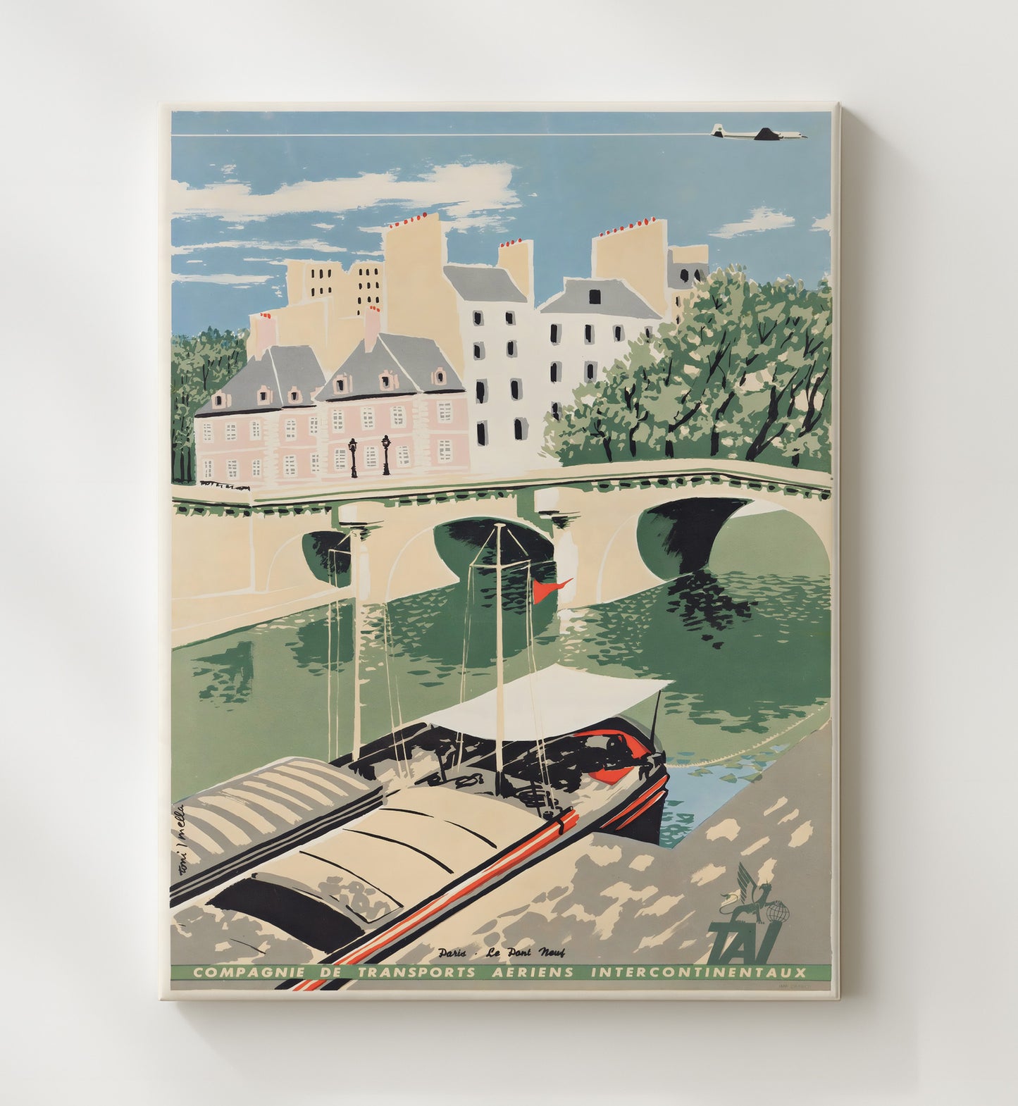 Paris Pont Neuf River Scene Vintage Travel Print 20x24 Canvas travel wall art print