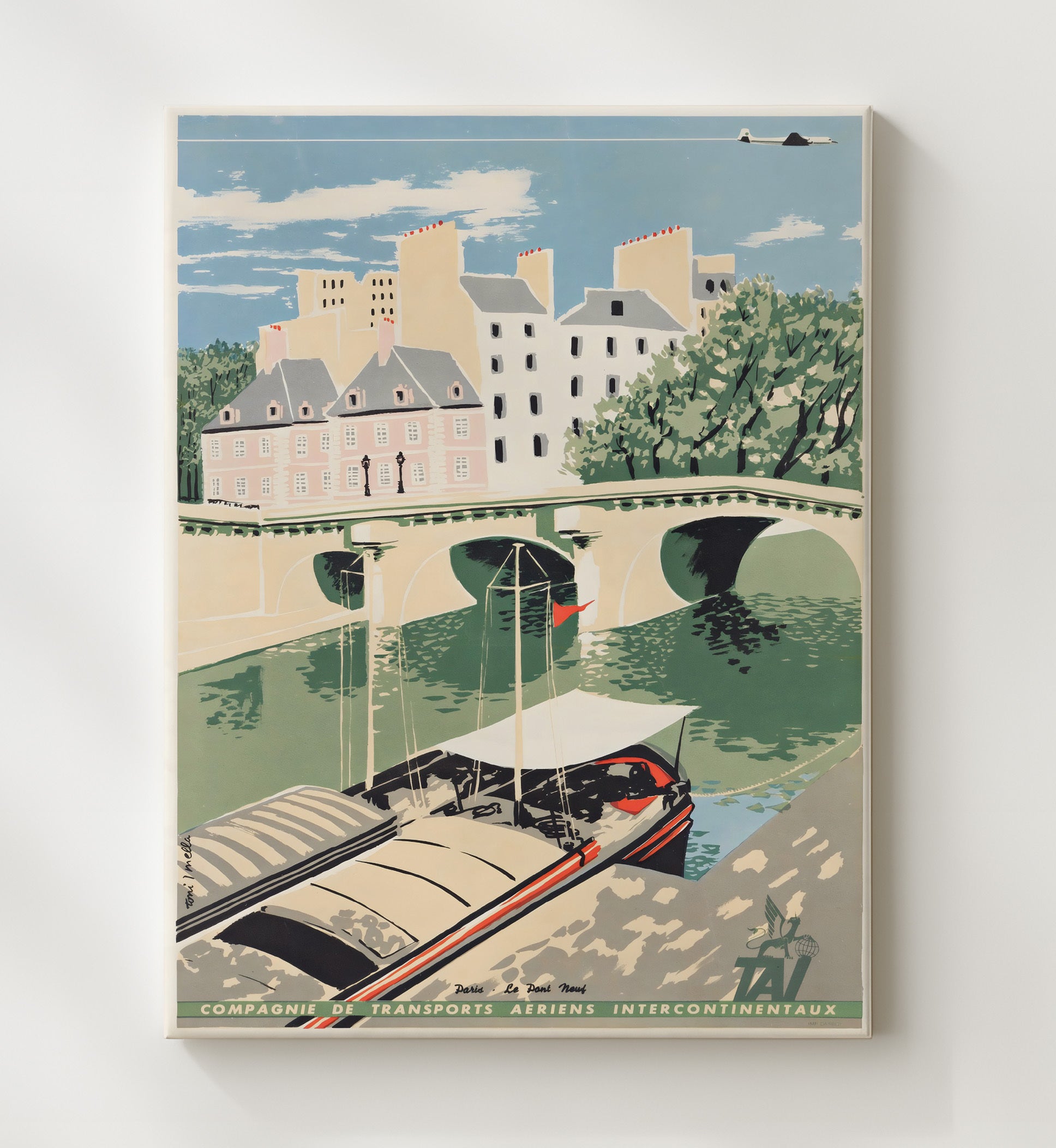 Paris Pont Neuf River Scene Vintage Travel Print 20x24 Canvas travel wall art print