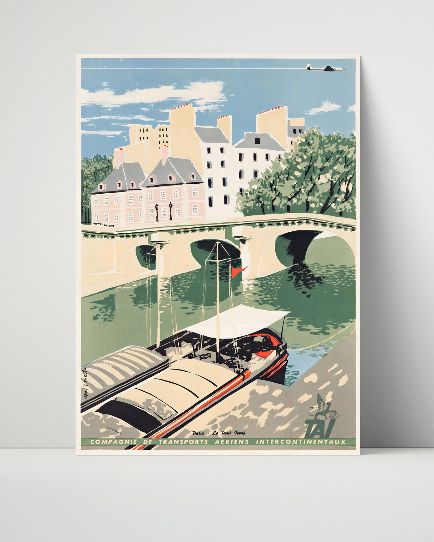 Paris Pont Neuf River Scene Vintage Travel Print 16x20 Unframed Print travel wall art print