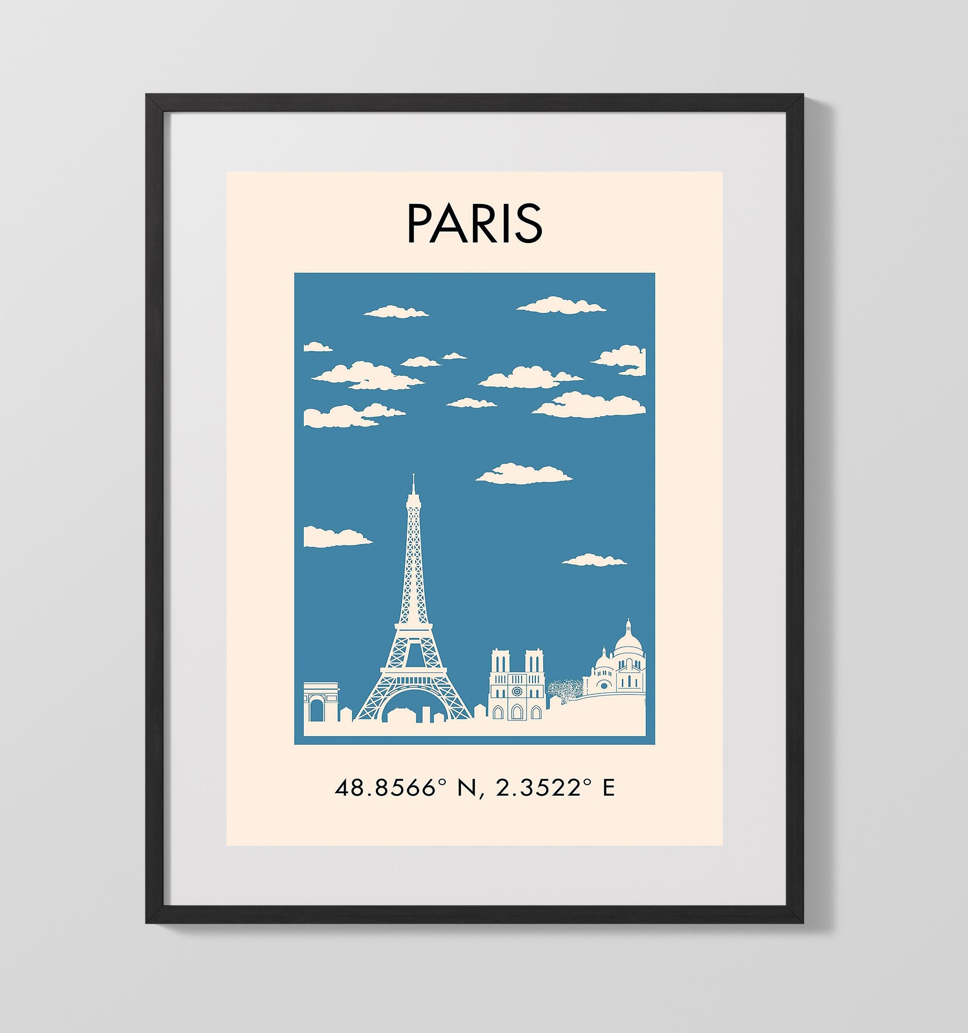 Paris Skyline Vintage Travel Print 16x20 Gallery Frame travel wall art print