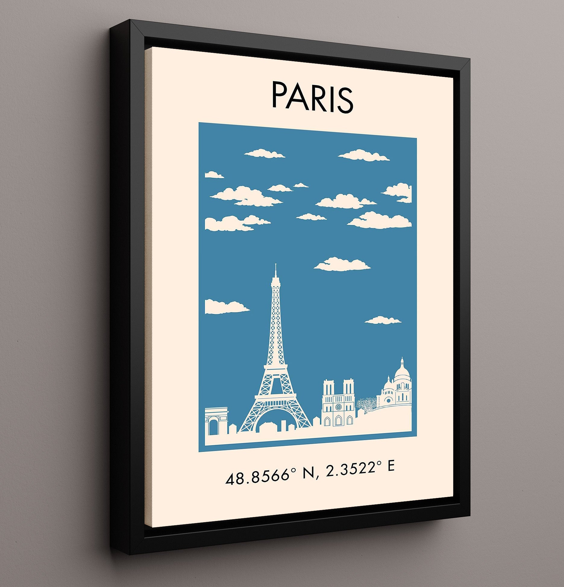 Paris Skyline Vintage Travel Print 16x20 Framed Canvas travel wall art print