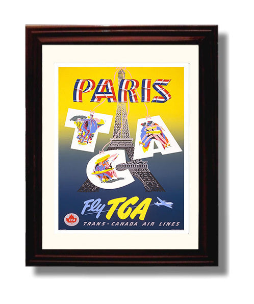 Paris TCA Vintage Travel Print 8x10 Beveled Frame travel wall art print