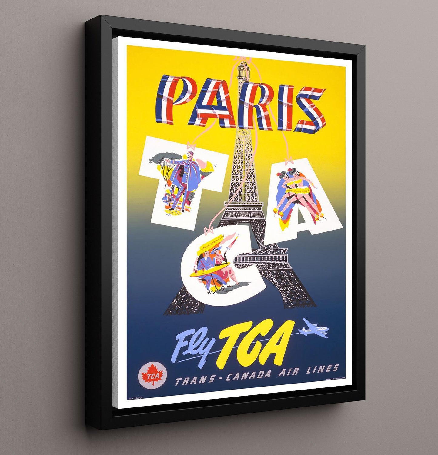 Paris TCA Vintage Travel Print 16x20 Framed Canvas travel wall art print