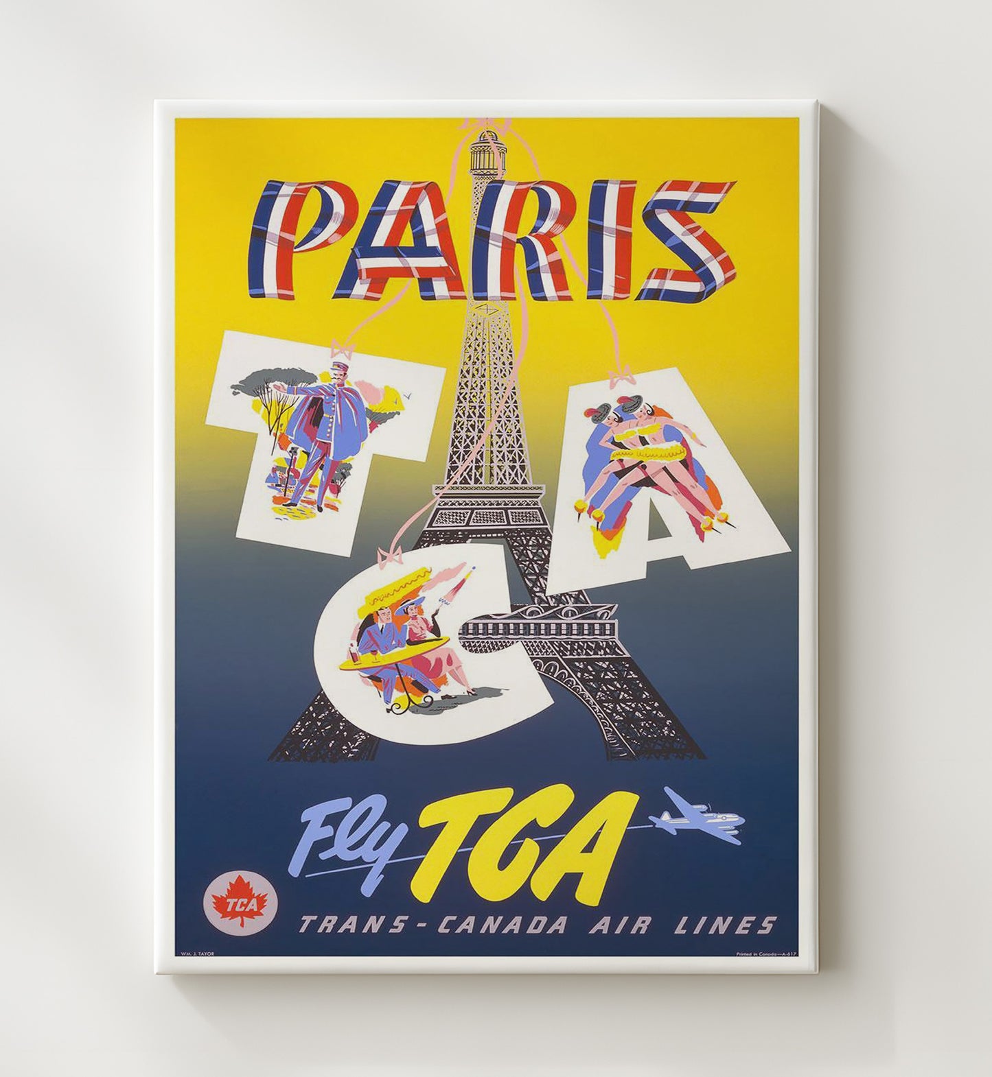 Paris TCA Vintage Travel Print 20x24 Canvas travel wall art print