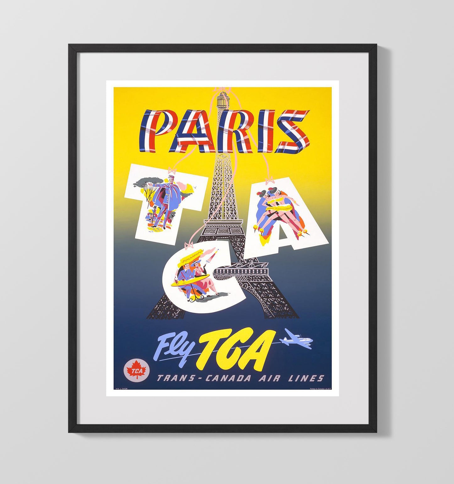 Paris TCA Vintage Travel Print 16x20 Gallery Frame travel wall art print