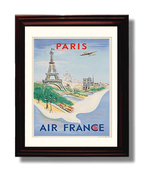 Paris Air France Vintage Travel Print 8x10 Beveled Frame travel wall art print