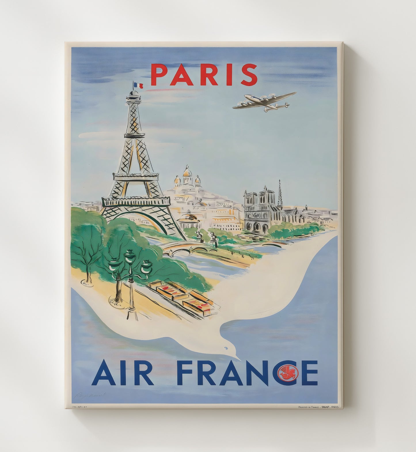 Paris Air France Vintage Travel Print 20x24 Canvas travel wall art print