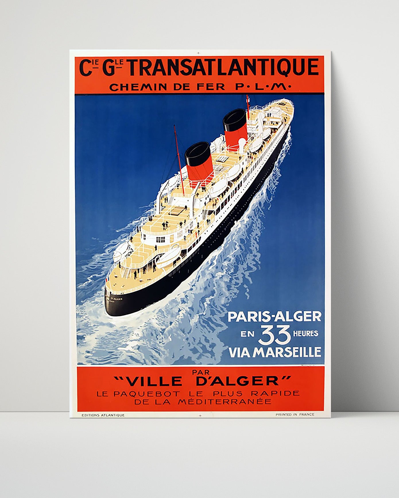 Paris Algiers Ville dAlger Ship Vintage Travel Print 16x20 Unframed Print travel wall art print
