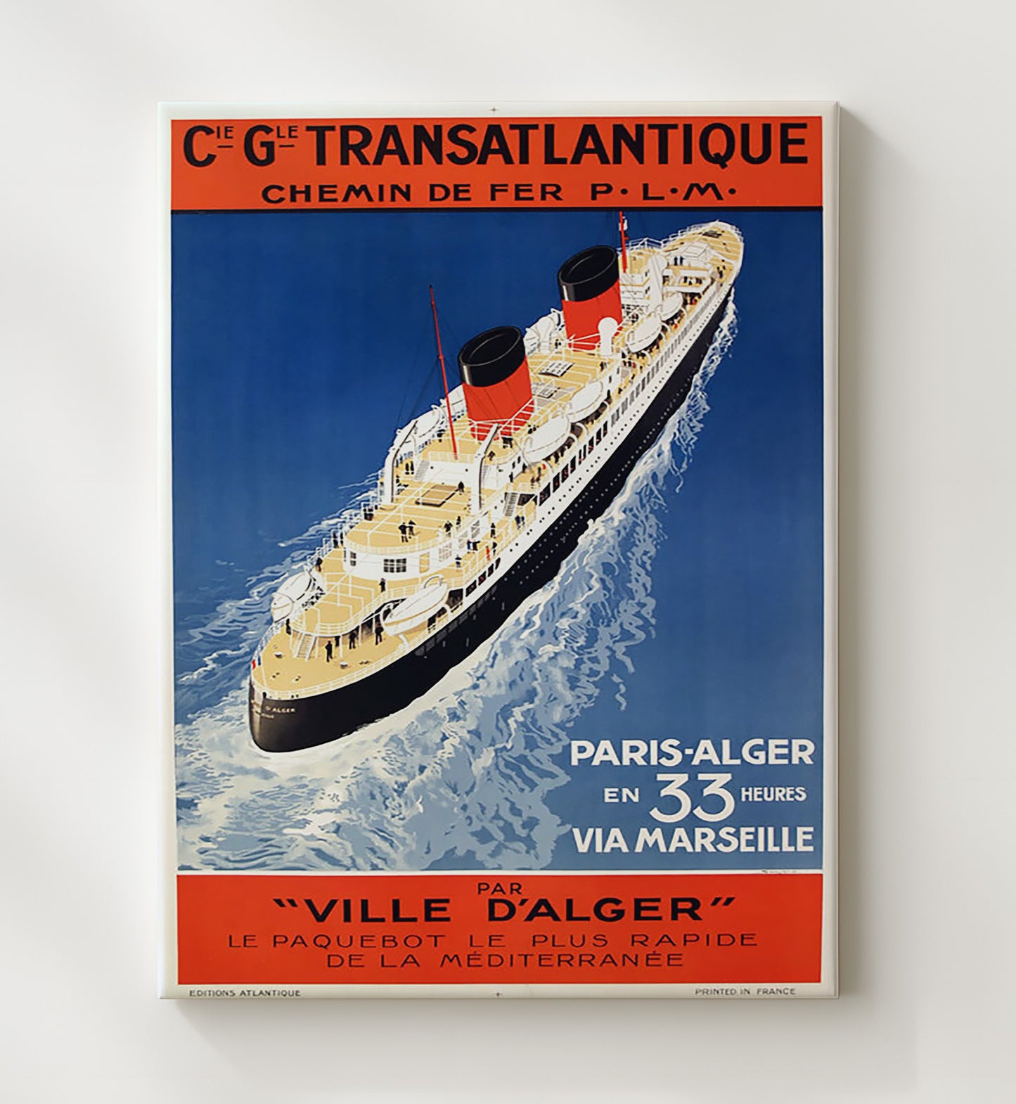 Paris Algiers Ville dAlger Ship Vintage Travel Print 20x24 Canvas travel wall art print