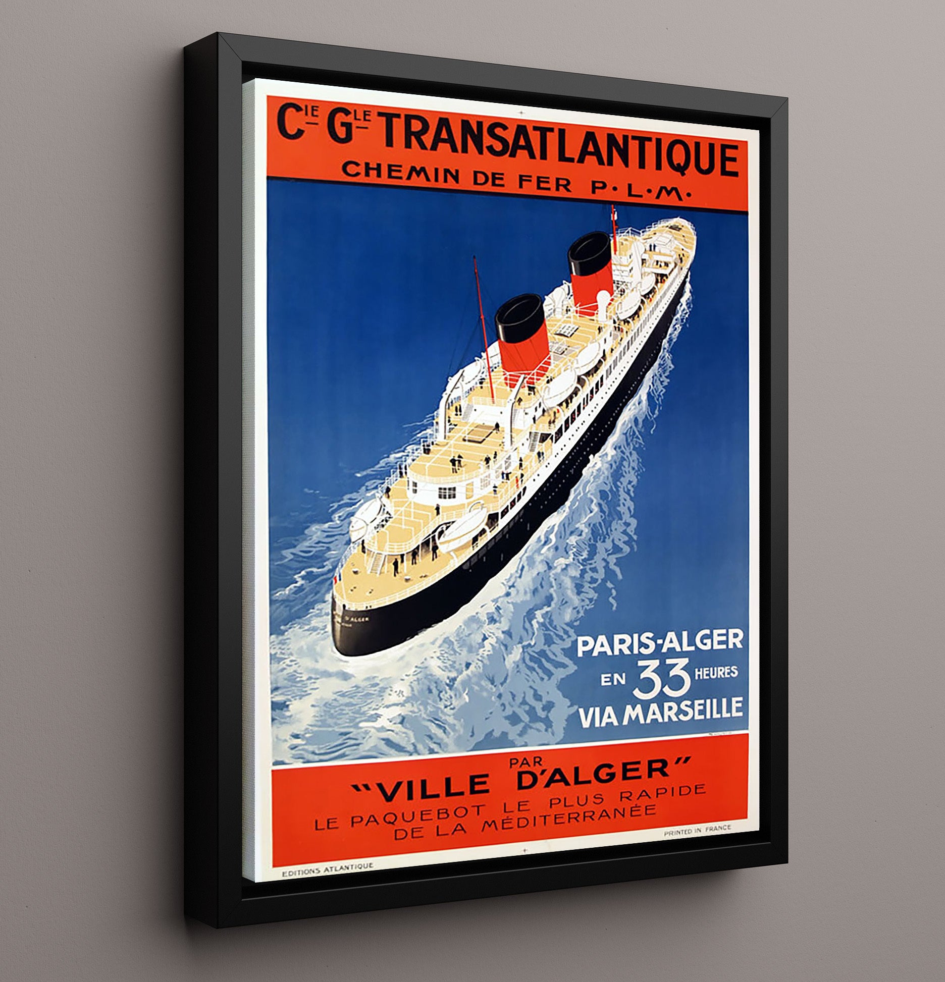 Paris Algiers Ville dAlger Ship Vintage Travel Print 16x20 Framed Canvas travel wall art print