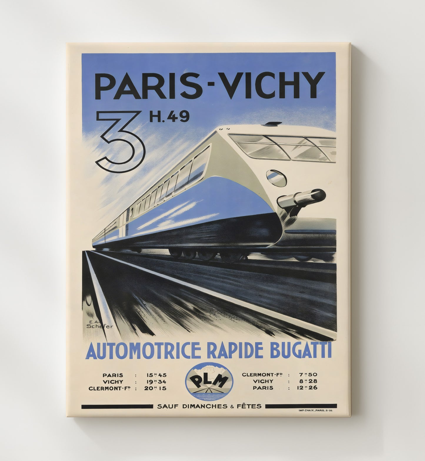 Paris Vichy Bugatti Train Vintage Travel Print 20x24 Canvas travel wall art print