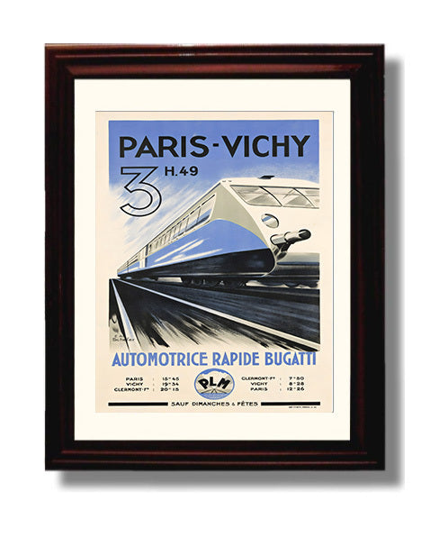 Paris Vichy Bugatti Train Vintage Travel Print 8x10 Beveled Frame travel wall art print