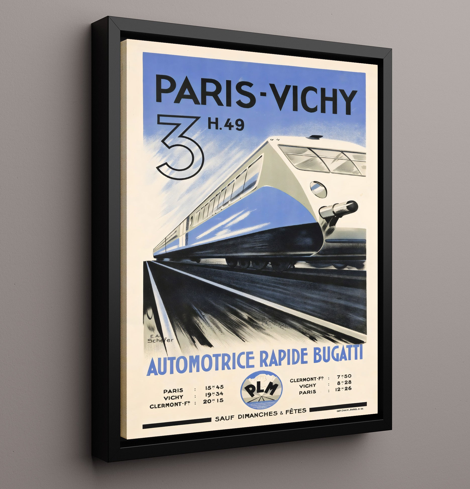 Paris Vichy Bugatti Train Vintage Travel Print 16x20 Framed Canvas travel wall art print