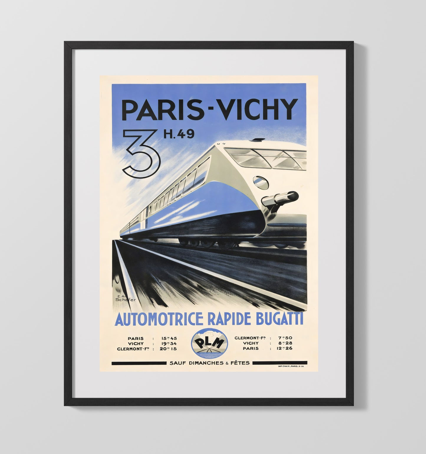 Paris Vichy Bugatti Train Vintage Travel Print 16x20 Gallery Frame travel wall art print