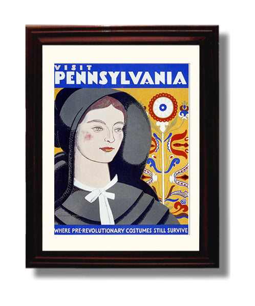 Pennsylvania Amish Country Vintage Travel Print 8x10 Beveled Frame travel wall art print