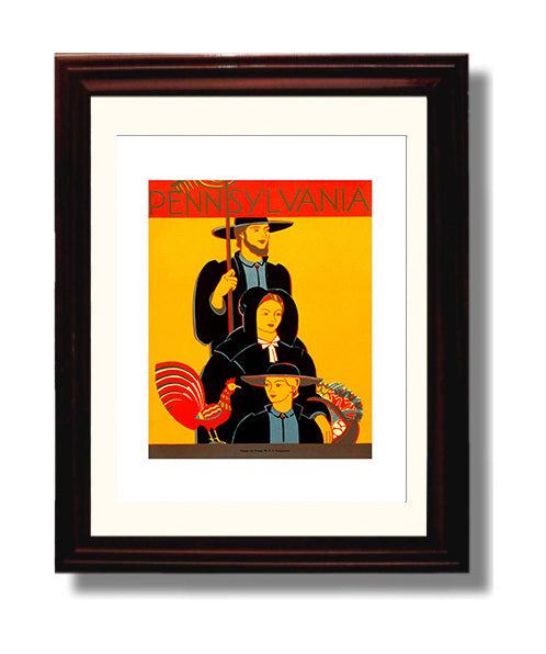 Pennsylvania Amish Family Vintage Travel Print 8x10 Beveled Frame travel wall art print