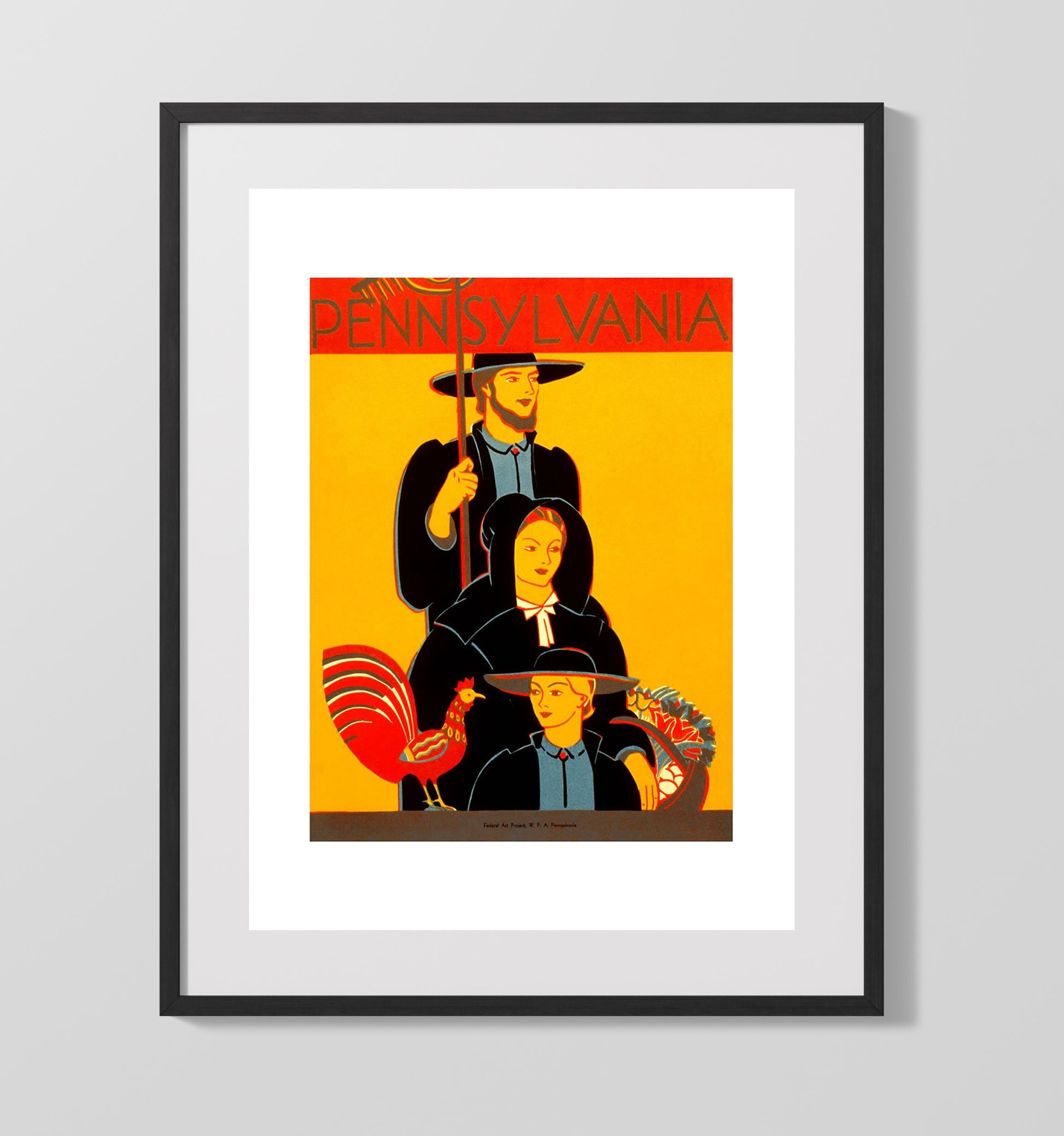 Pennsylvania Amish Family Vintage Travel Print 16x20 Gallery Frame travel wall art print