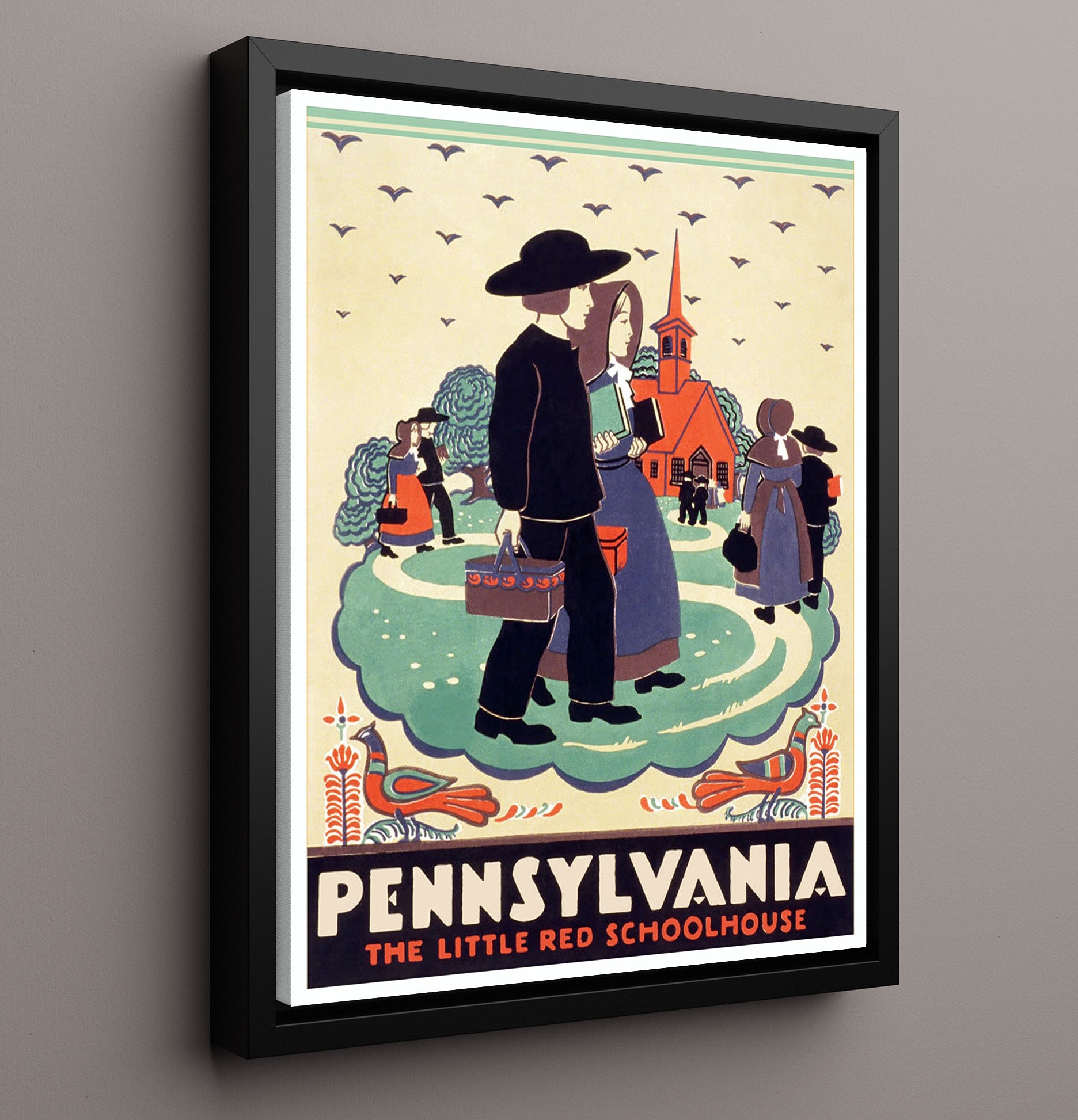 Pennsylvania Red Schoolhouse Vintage Travel Print 16x20 Framed Canvas travel wall art print