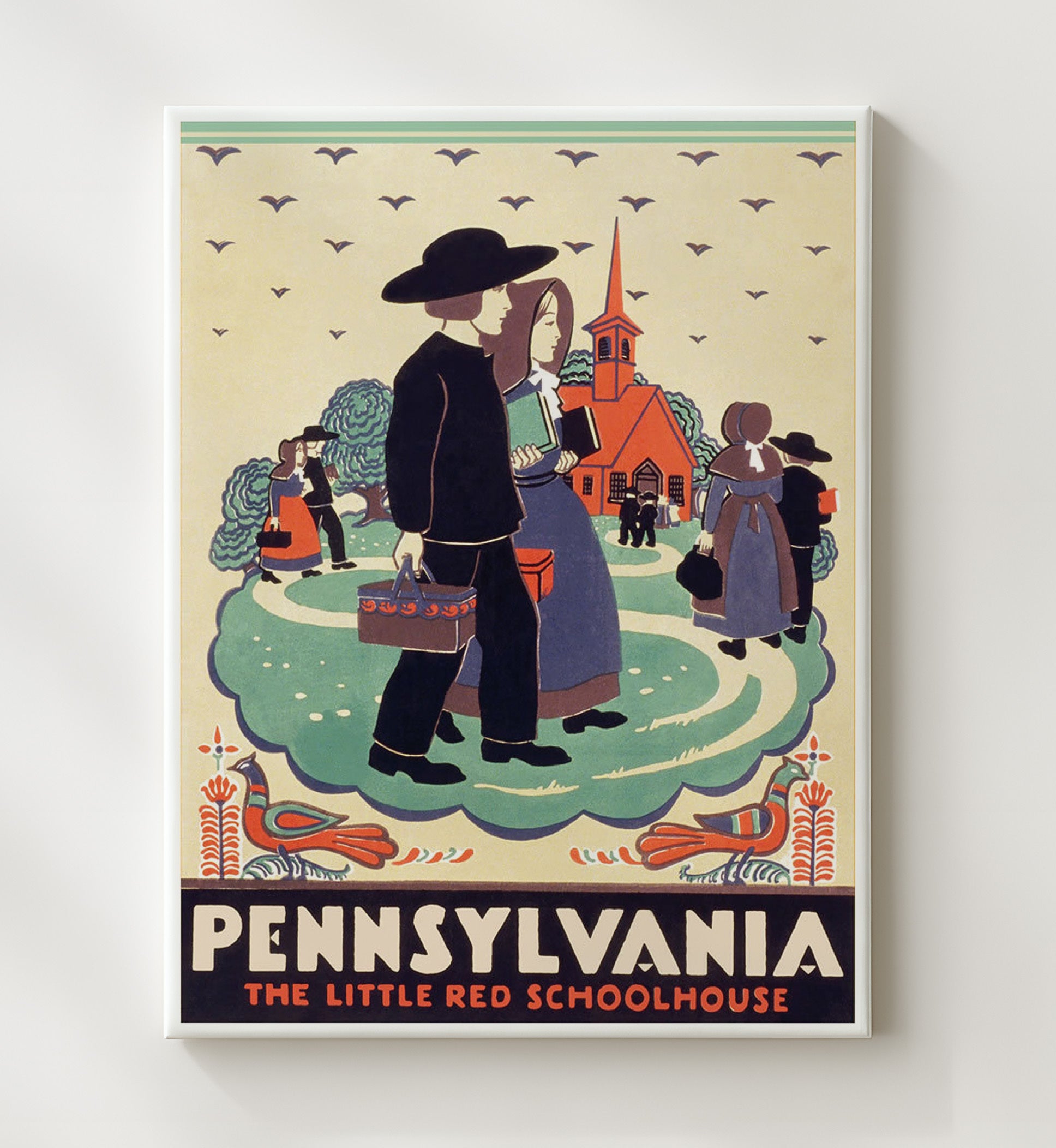 Pennsylvania Red Schoolhouse Vintage Travel Print 20x24 Canvas travel wall art print