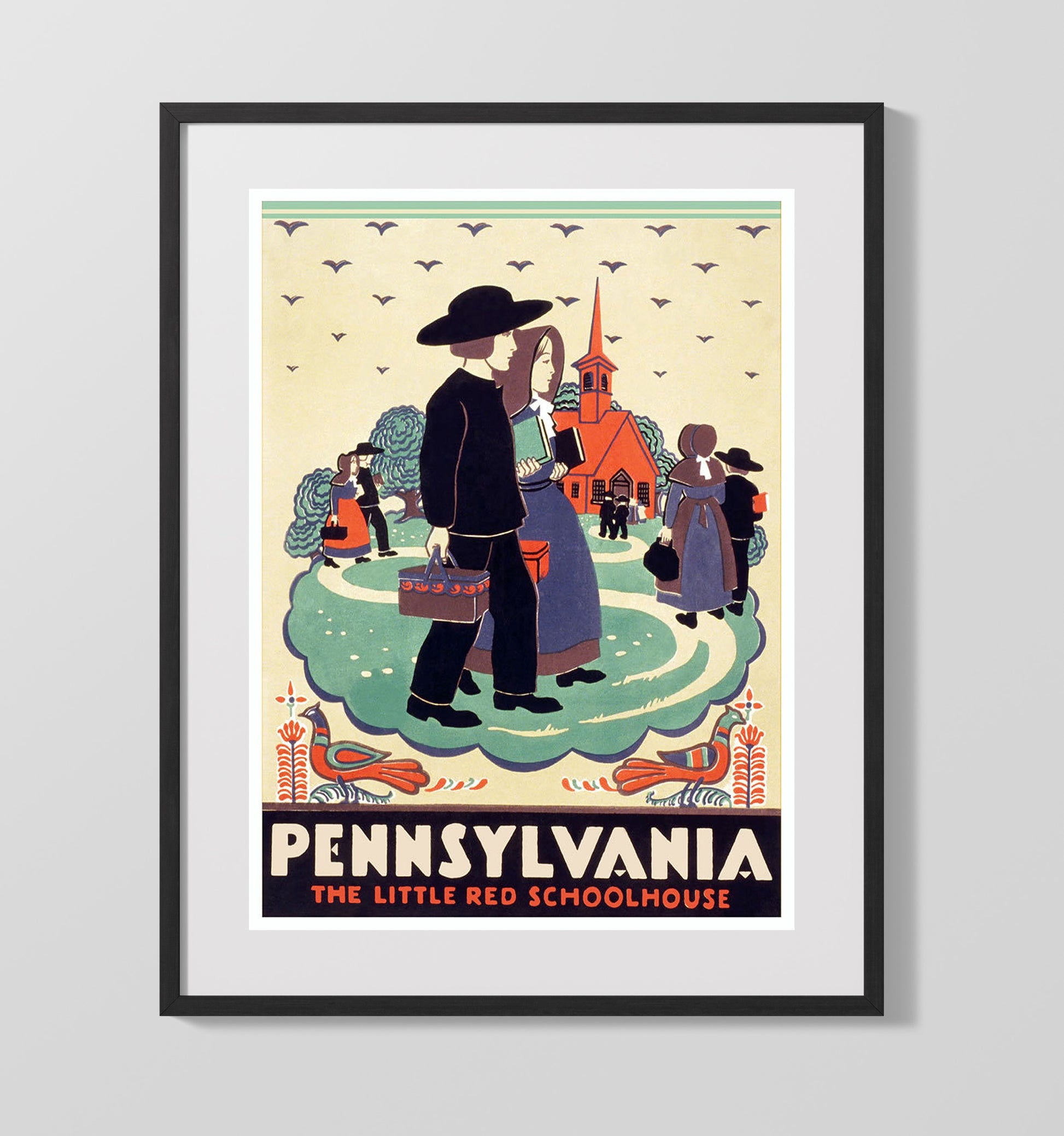 Pennsylvania Red Schoolhouse Vintage Travel Print 16x20 Gallery Frame travel wall art print