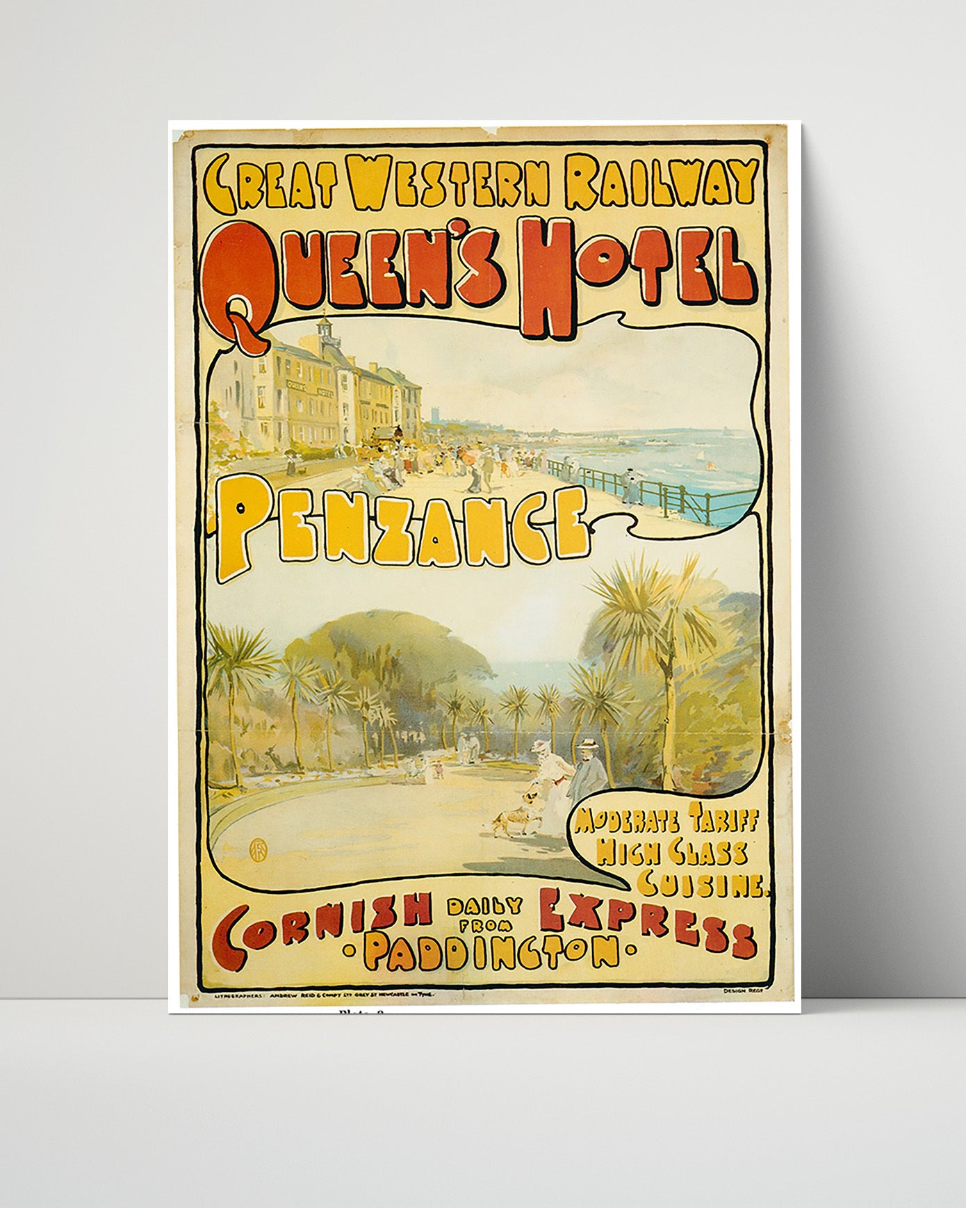 Penzance Queens Hotel Vintage Travel Print 16x20 Unframed Print travel wall art print