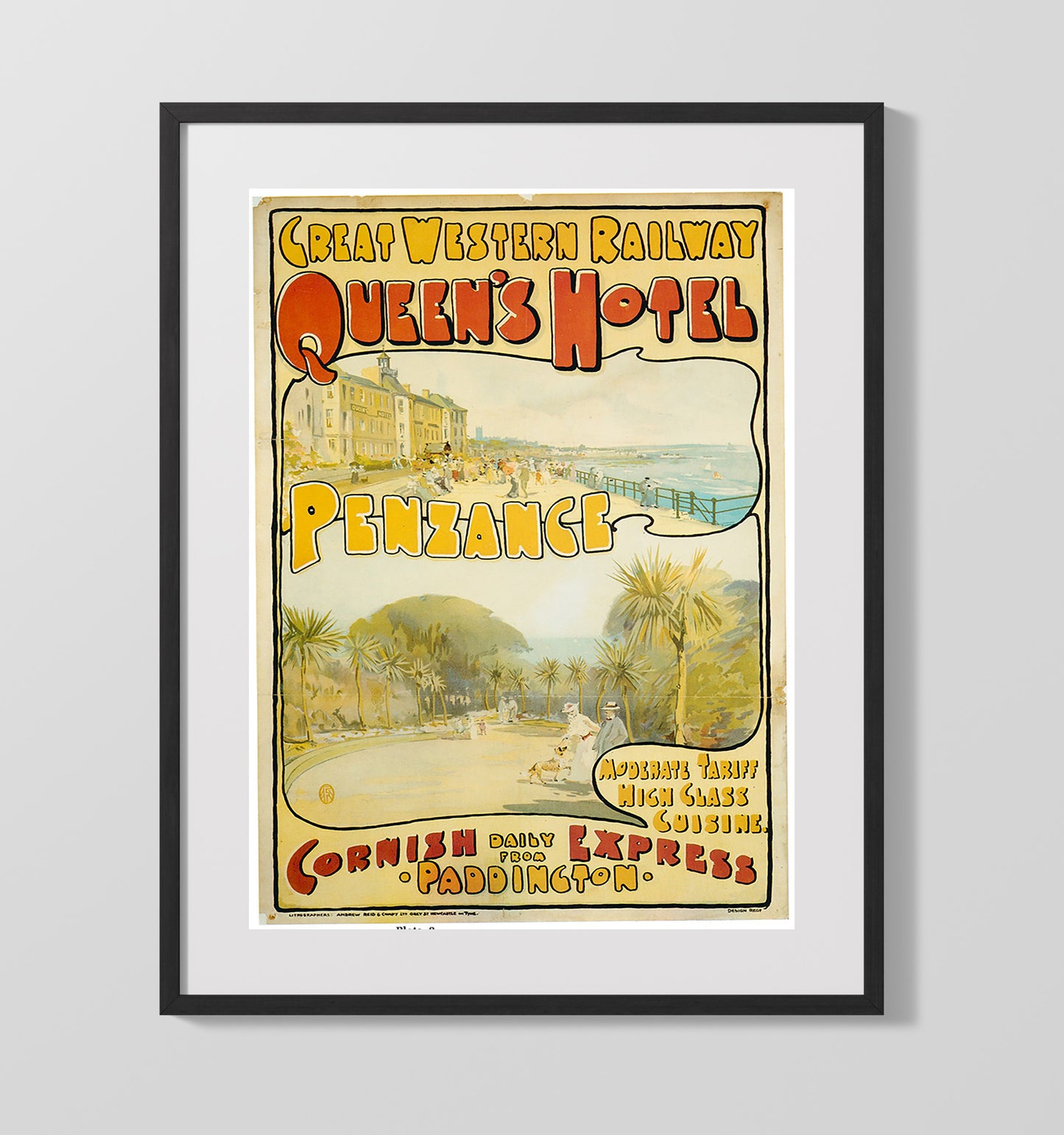 Penzance Queens Hotel Vintage Travel Print 16x20 Gallery Frame travel wall art print