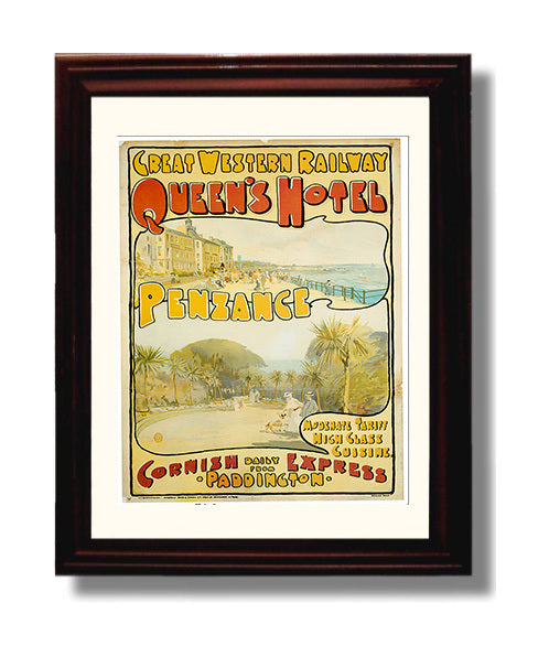 Penzance Queens Hotel travel poster wall art 8x10 Canvas
