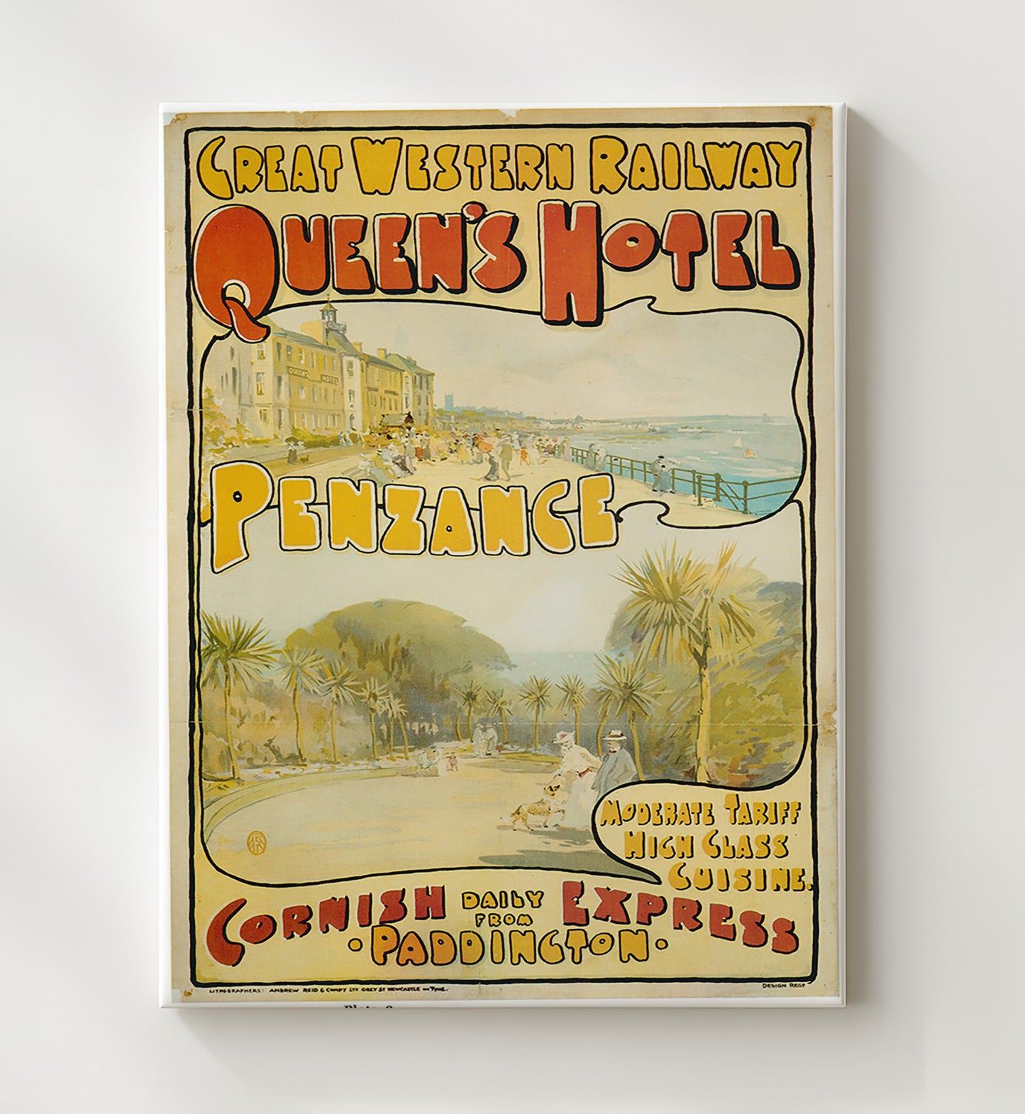 Penzance Queens Hotel Vintage Travel Print 20x24 Canvas travel wall art print