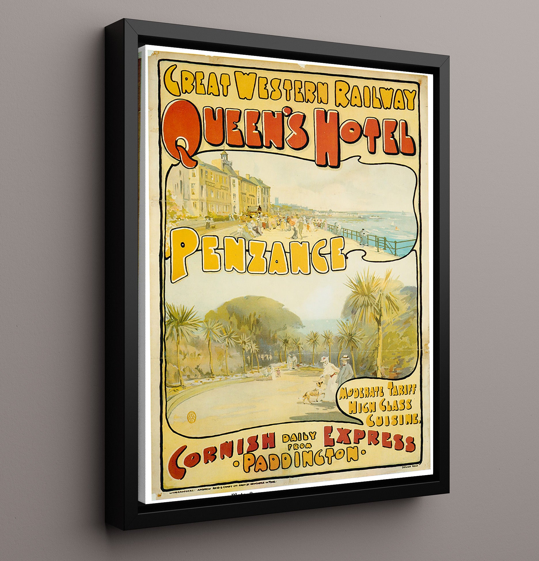 Penzance Queens Hotel Vintage Travel Print 16x20 Framed Canvas travel wall art print