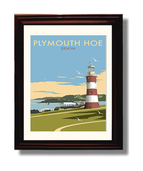 Plymouth Devon Vintage Travel Print 8x10 Beveled Frame travel wall art print