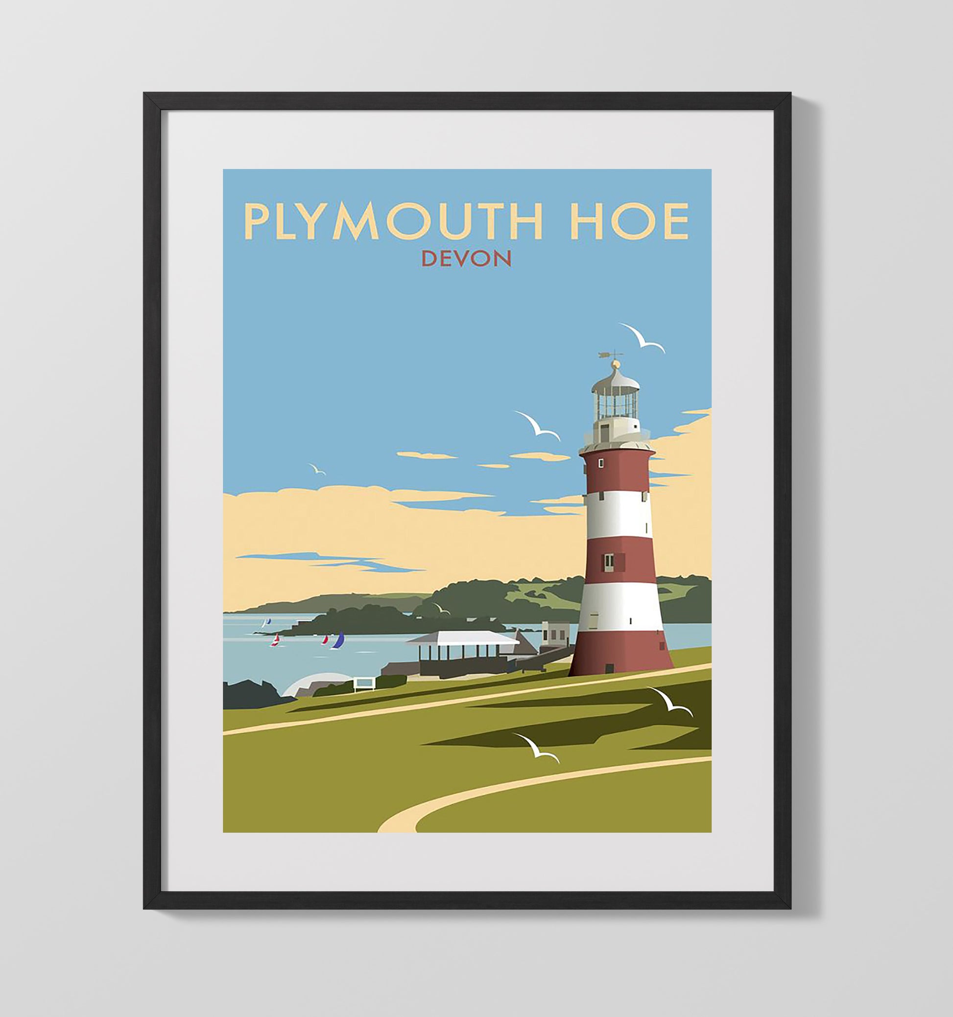 Plymouth Devon Vintage Travel Print 16x20 Gallery Frame travel wall art print