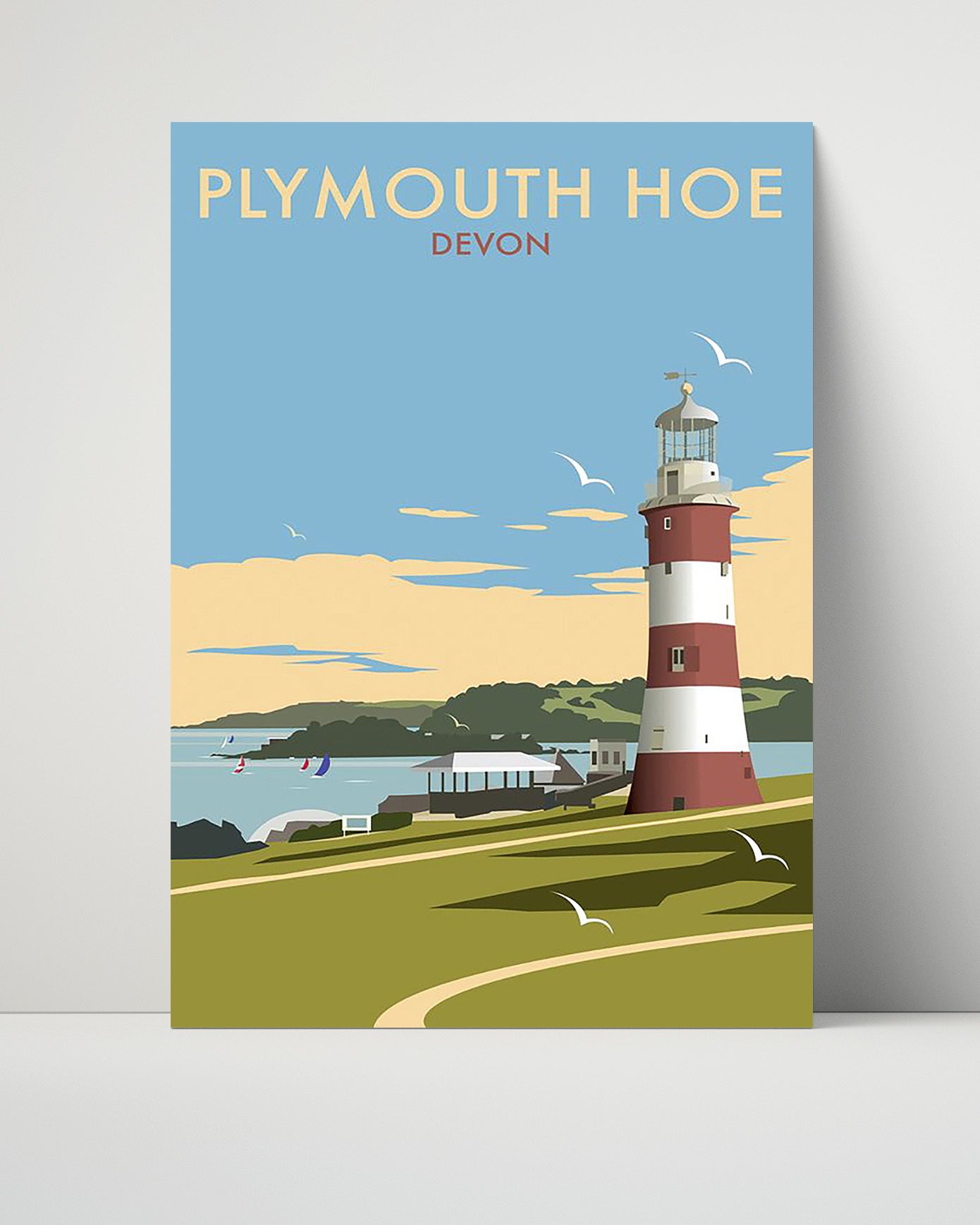 Plymouth Devon Vintage Travel Print 16x20 Unframed Print travel wall art print