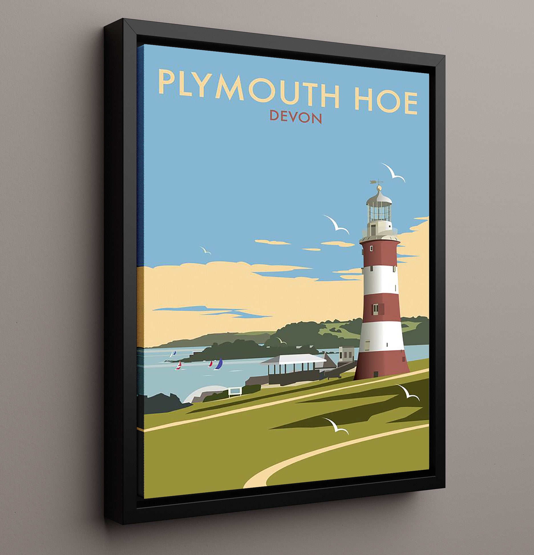 Plymouth Devon Vintage Travel Print 16x20 Framed Canvas travel wall art print