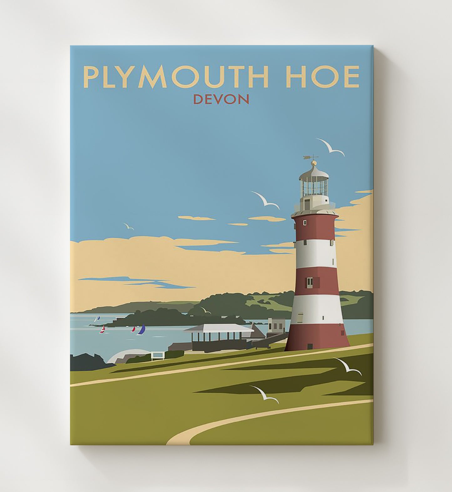 Plymouth Devon Vintage Travel Print 20x24 Canvas travel wall art print
