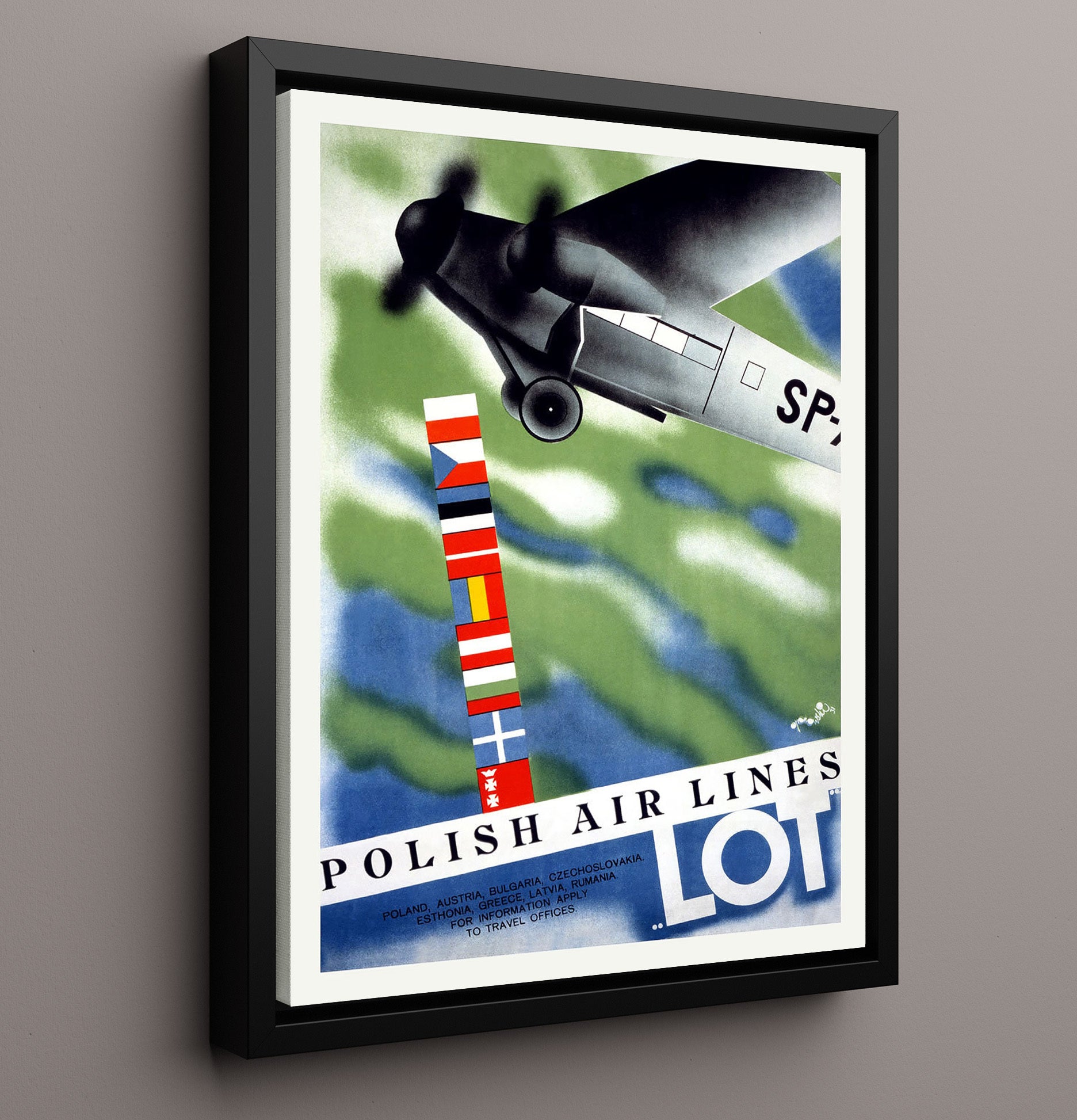 Poland LOT Airlines Vintage Travel Print 16x20 Framed Canvas travel wall art print