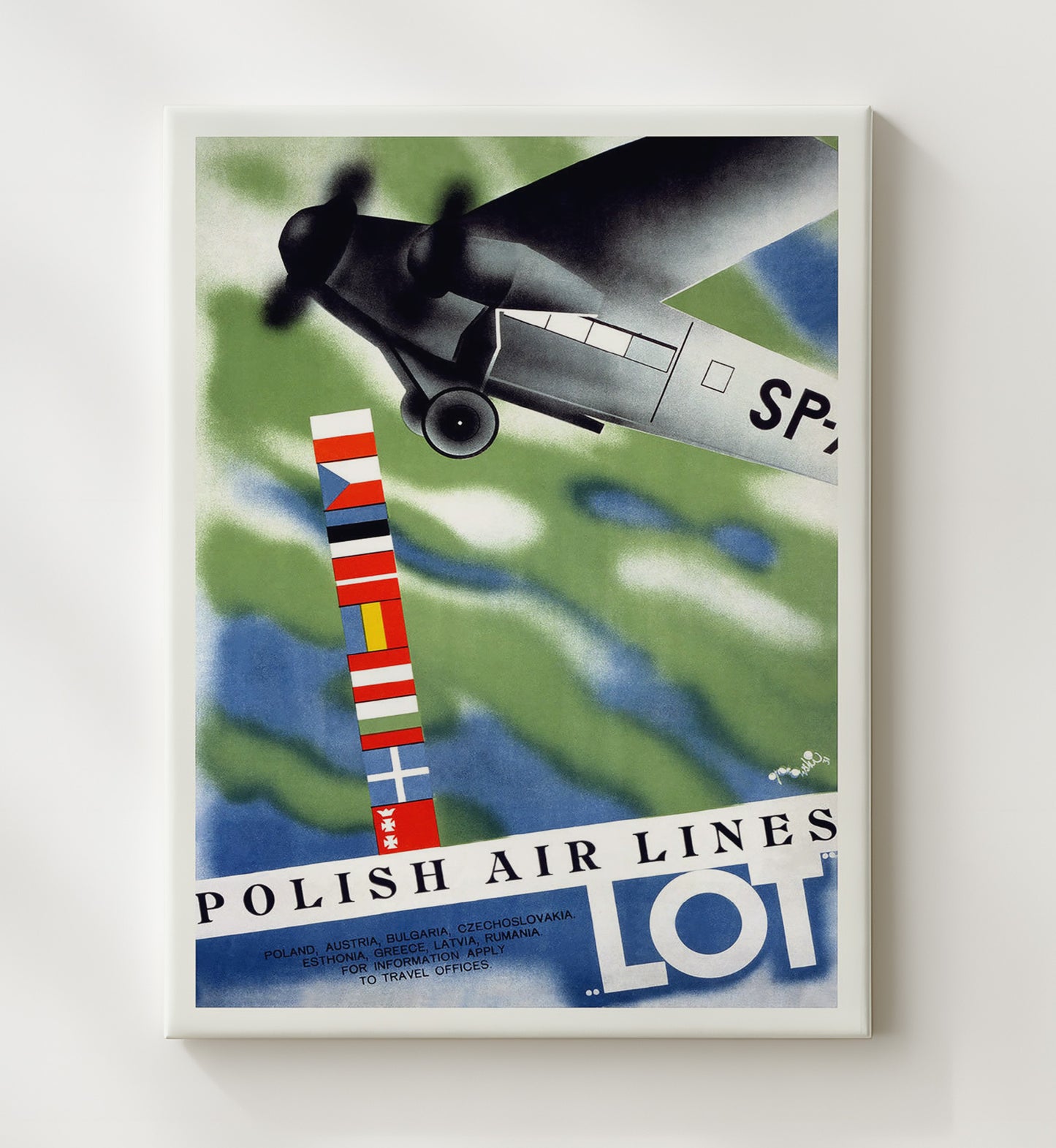Poland LOT Airlines Vintage Travel Print 20x24 Canvas travel wall art print