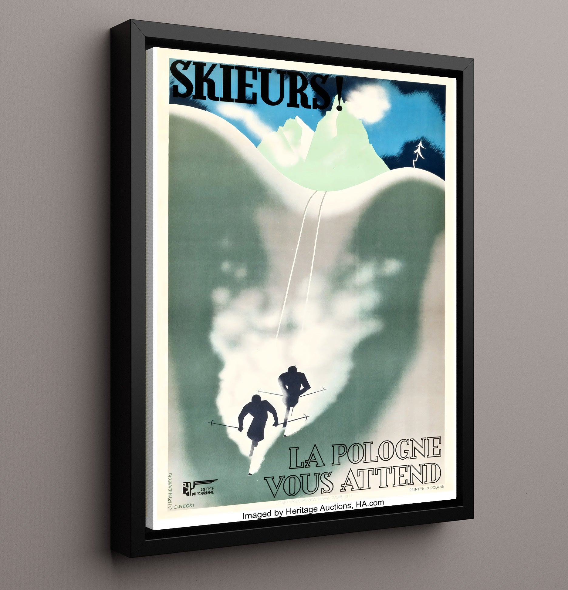 Poland Skiing Vintage Travel Print 16x20 Framed Canvas travel wall art print