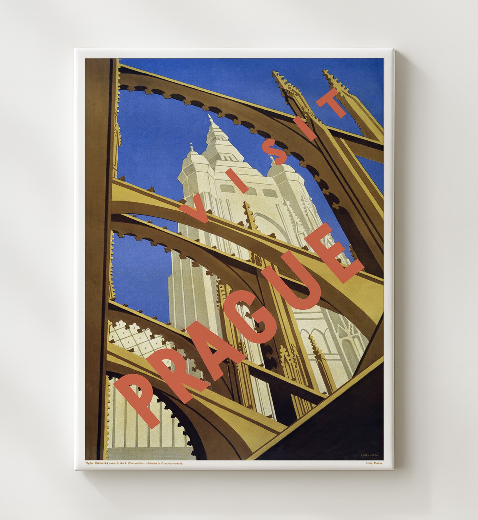 Prague Cathedral View Vintage Travel Print 20x24 Canvas travel wall art print