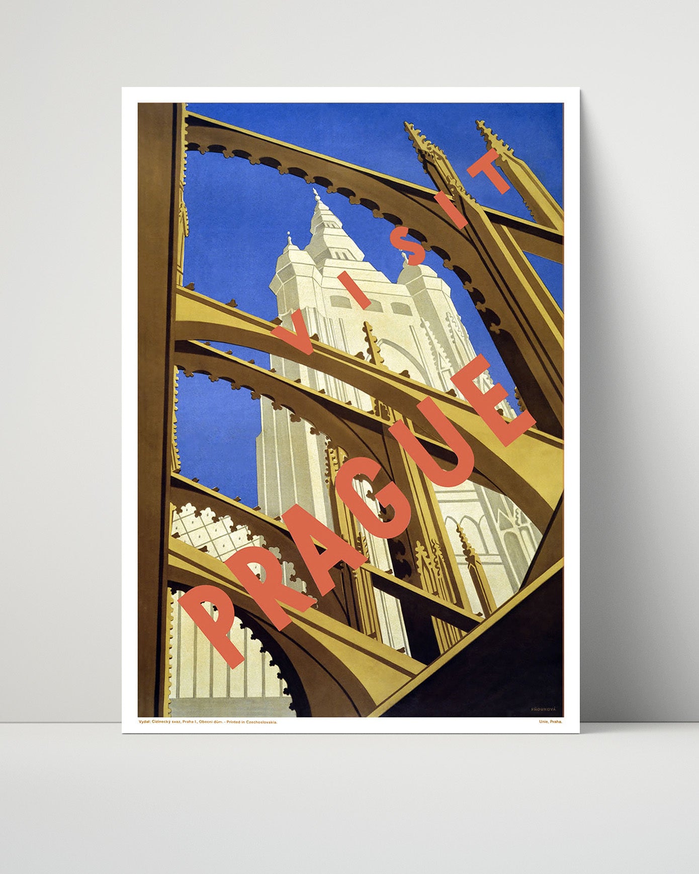 Prague Cathedral View Vintage Travel Print 16x20 Unframed Print travel wall art print