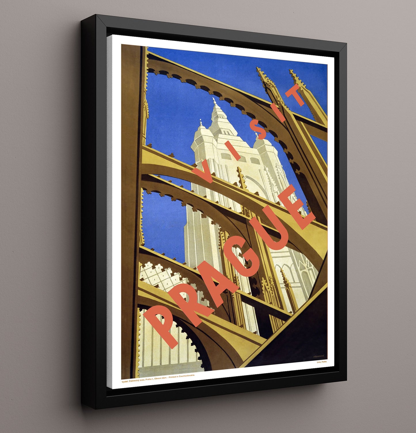 Prague Cathedral View Vintage Travel Print 16x20 Framed Canvas travel wall art print