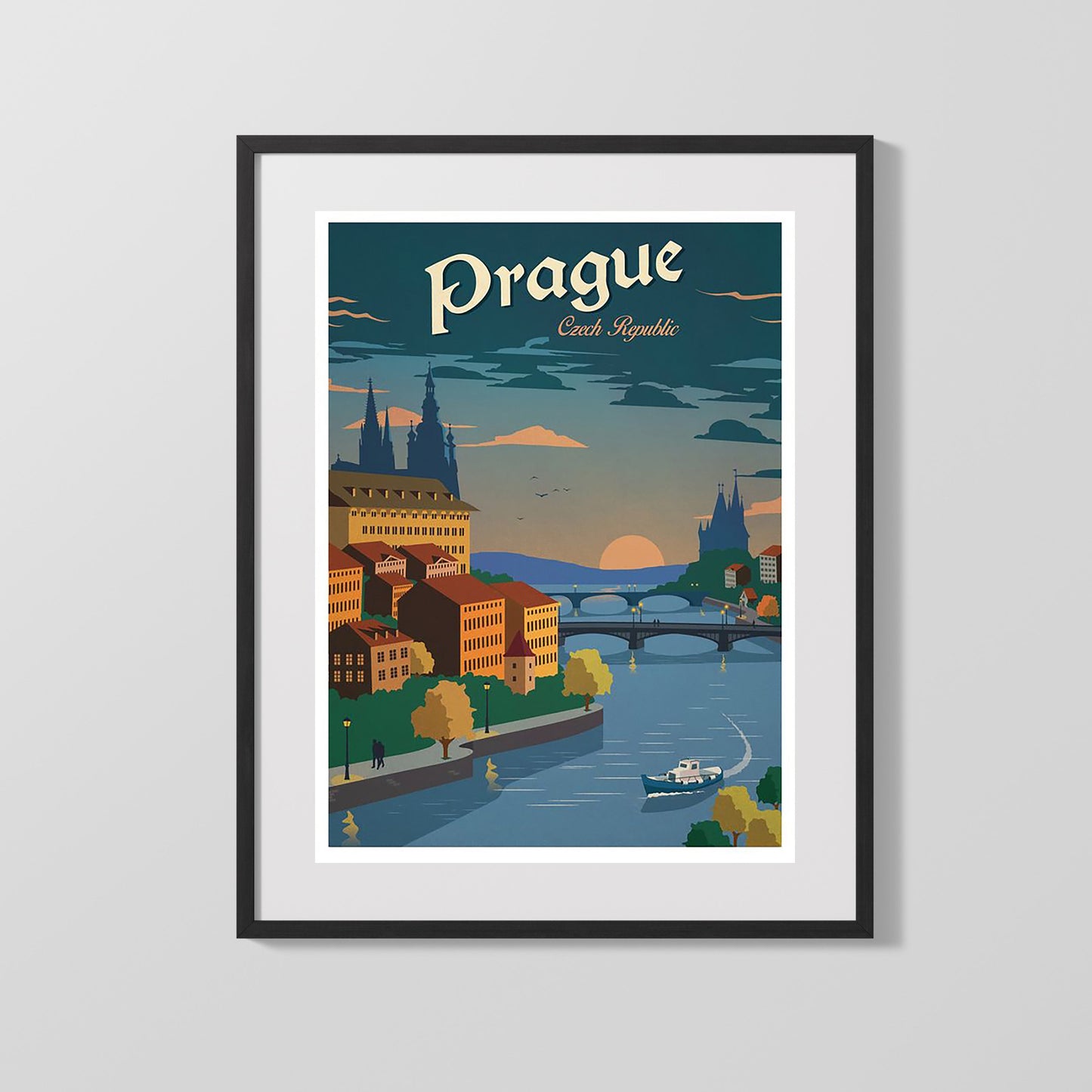 Classic Travel Poster - Prague - Czech Twilight