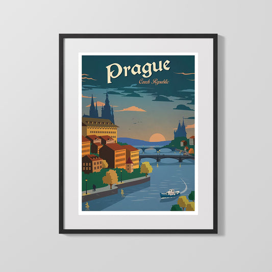 Classic Travel Poster - Prague - Czech Twilight