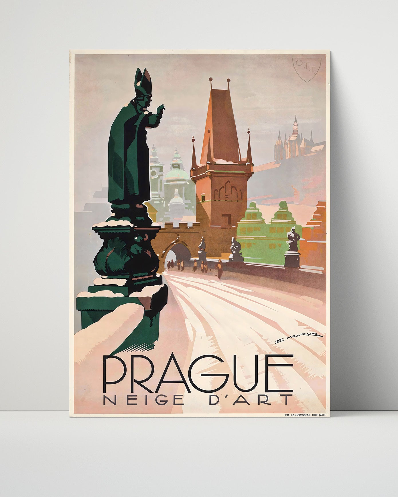 Prague Winter Neige dArt Vintage Travel Print 16x20 Unframed Print travel wall art print