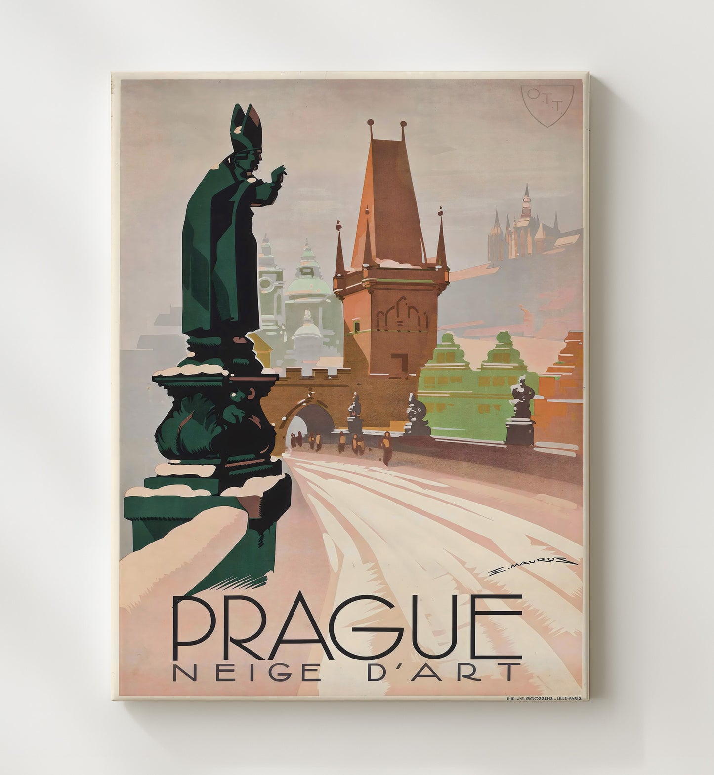 Prague Winter Neige dArt Vintage Travel Print 20x24 Canvas travel wall art print