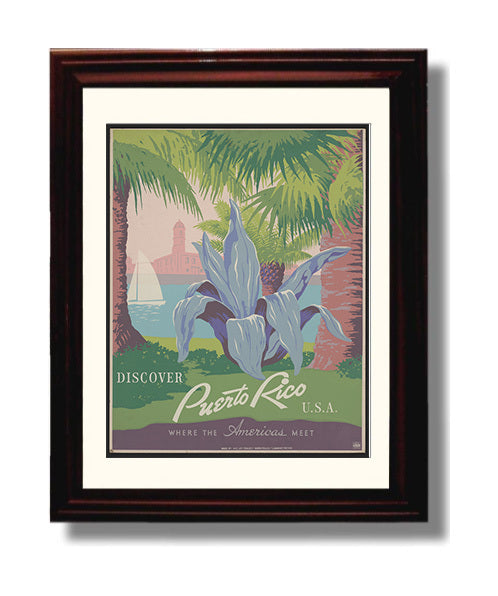 Puerto Rico Americas Meet Vintage Travel Print 8x10 Beveled Frame travel wall art print