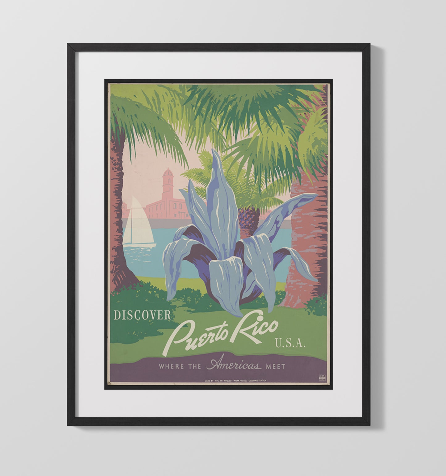 Puerto Rico Americas Meet Vintage Travel Print 16x20 Gallery Frame travel wall art print
