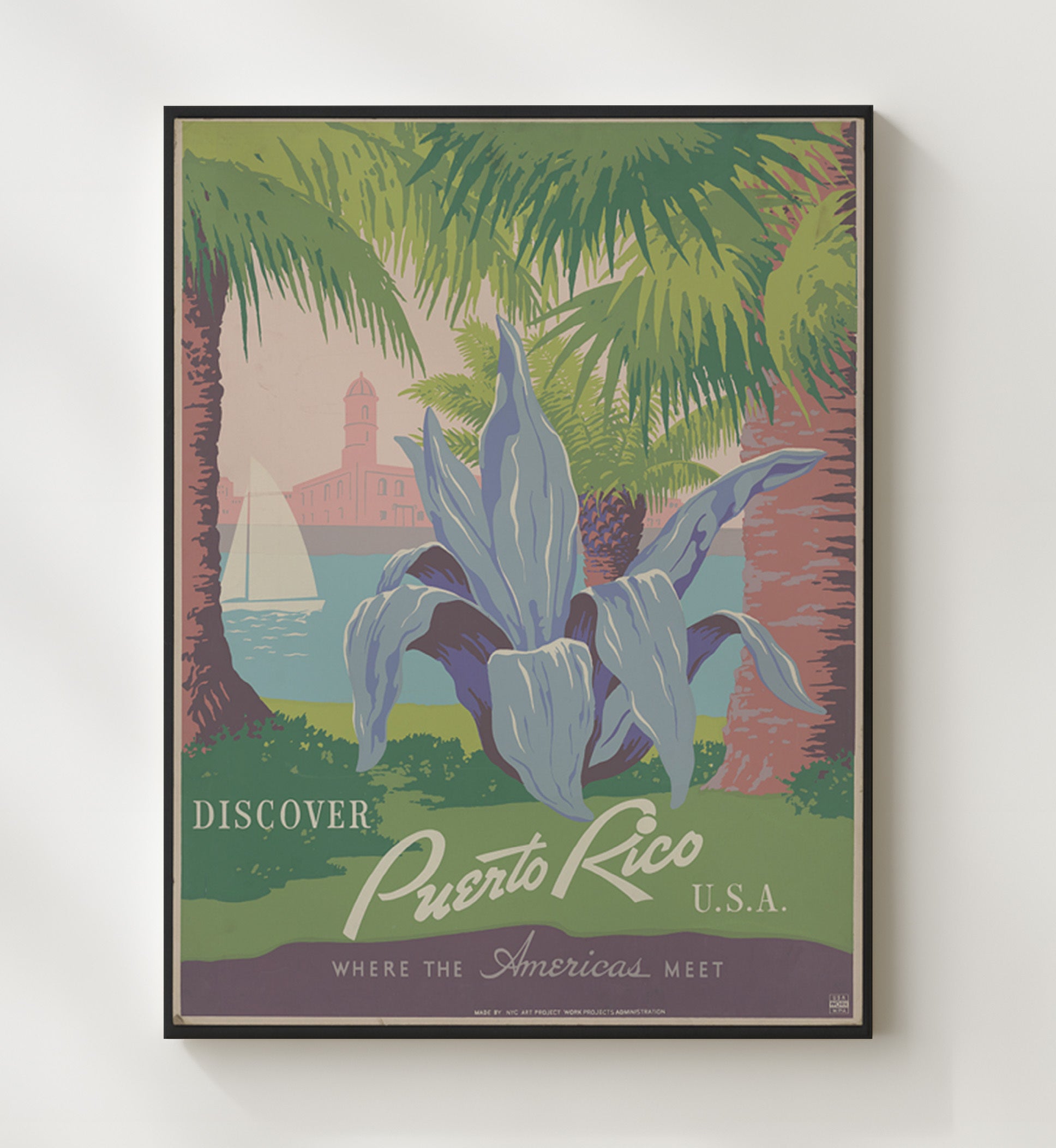 Puerto Rico Americas Meet Vintage Travel Print 20x24 Canvas travel wall art print