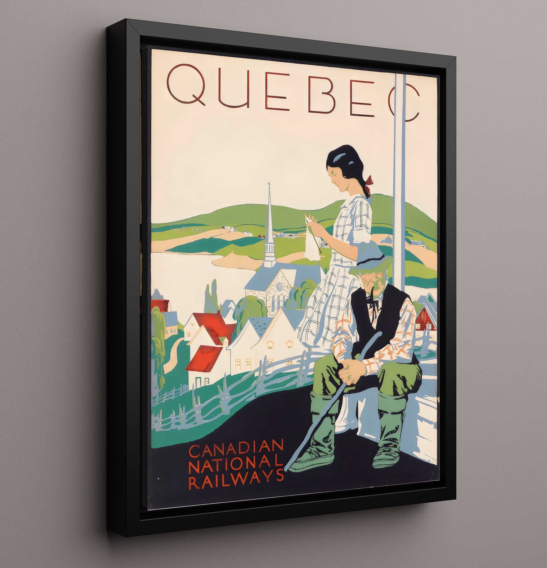 Quebec Canadian National Railways Vintage Travel Print 16x20 Framed Canvas travel wall art print